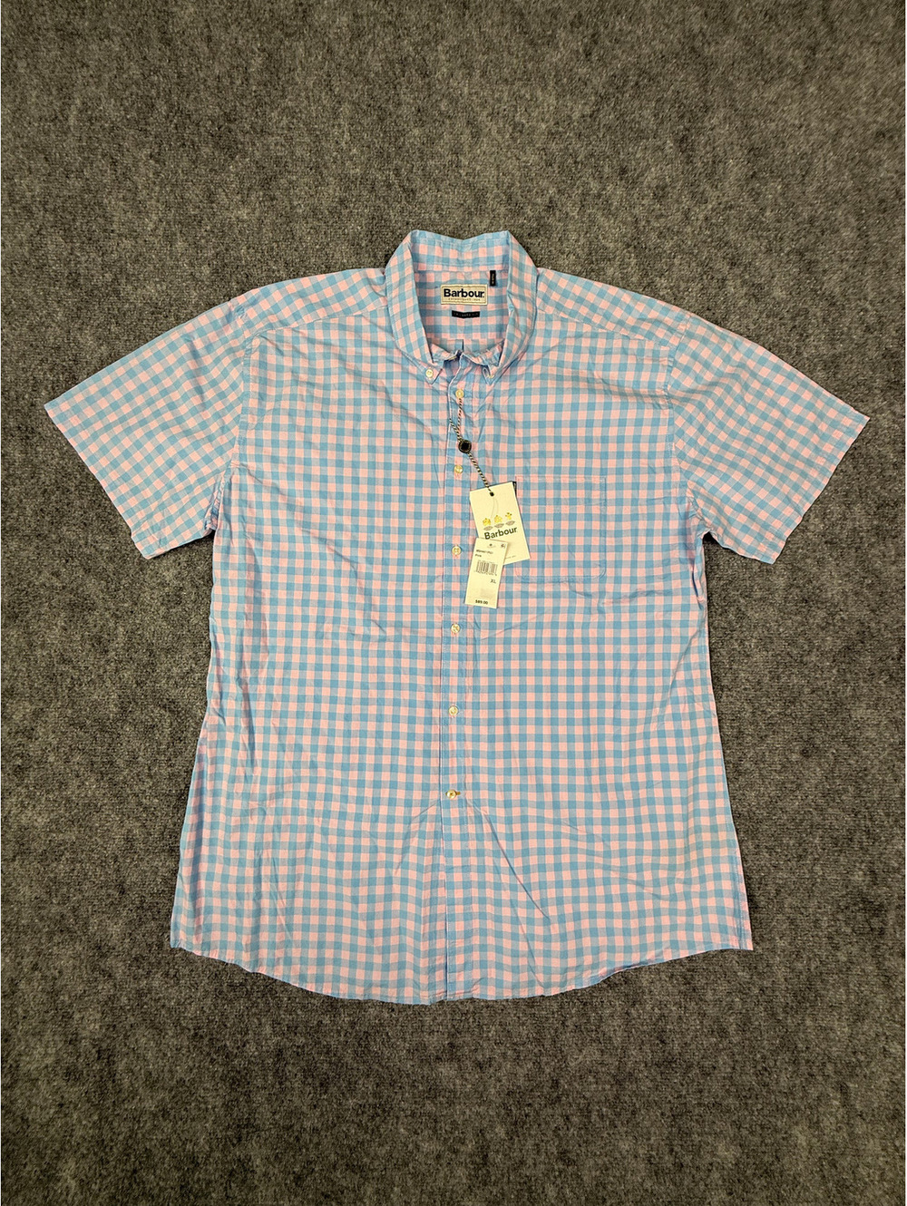 Barbour Tailored Fit Short Sleeve Gingham Shirt Blue Pink XL